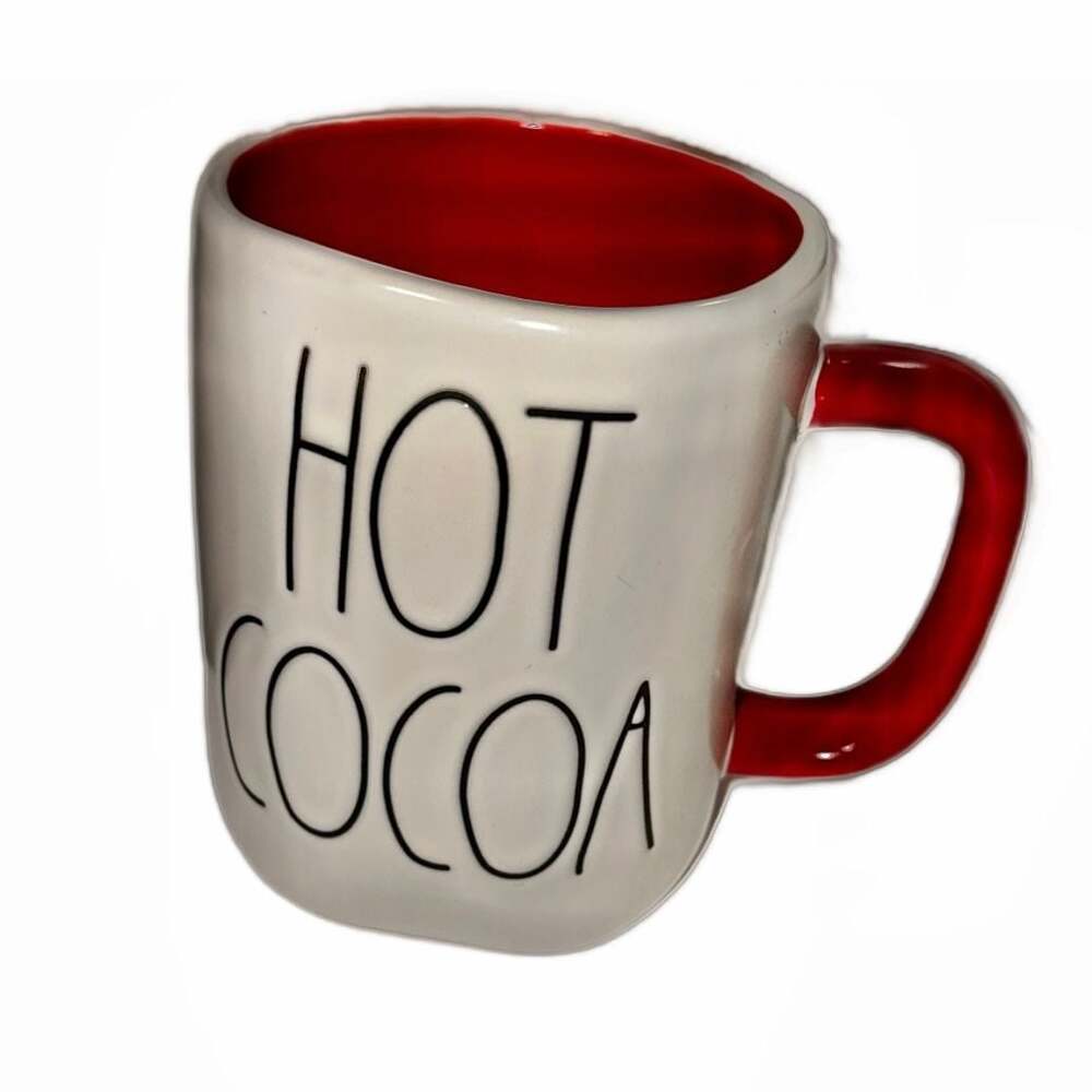 Rae Dunn Hot Cocoa Ceramic Mug with Red Interior and Handle